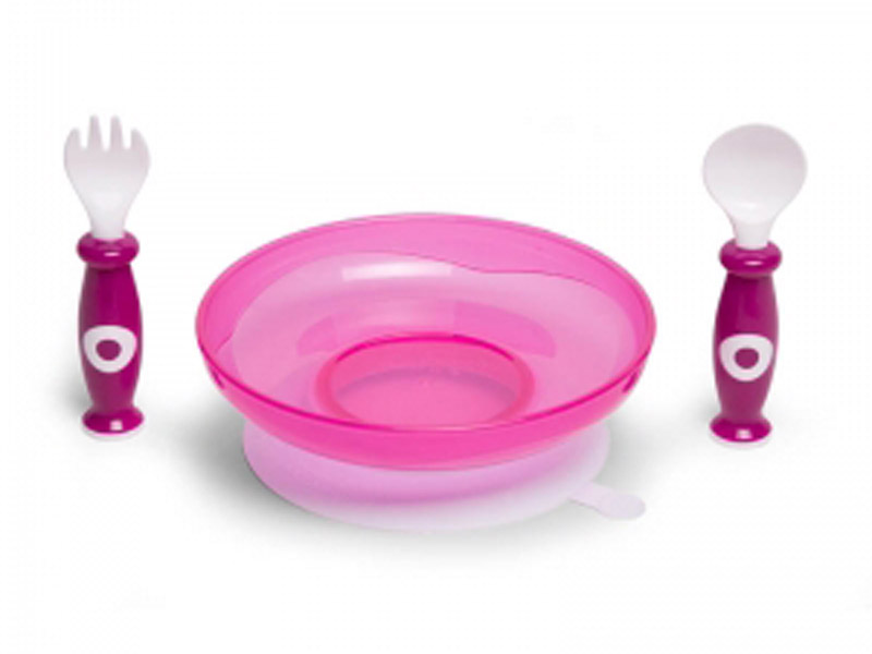 draadloze rekenkundig token childhome Plastieke bord & bestek met zuignap pink kopen | Babybinni Webshop